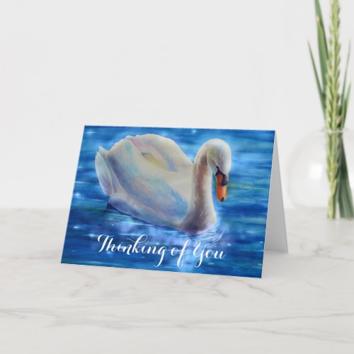 White swan watercolor painting thinking of you card