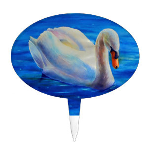 White swan watercolor painting, waterfowl, bird cake topper