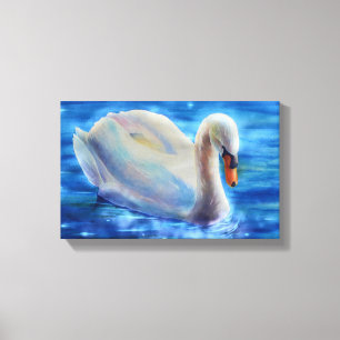 White swan watercolor painting, waterfowl, bird canvas print