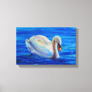 White swan watercolor painting, waterfowl, bird canvas print