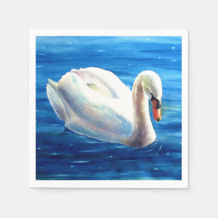 White swan watercolor painting, waterfowl, bird paper napkins