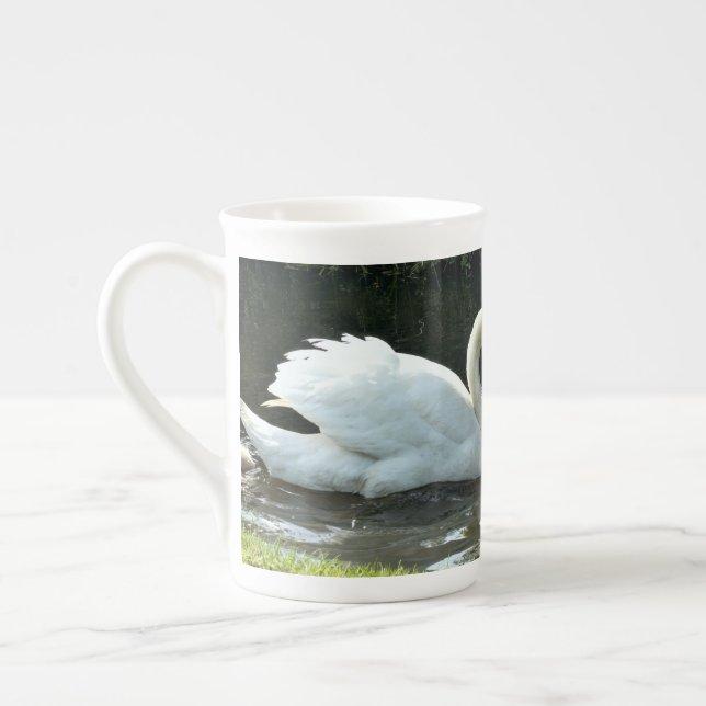 White Swan with Chicks Bone China Mug (Left)
