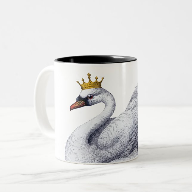 White Swan with Gold Crown Two-Tone Coffee Mug (Front Left)