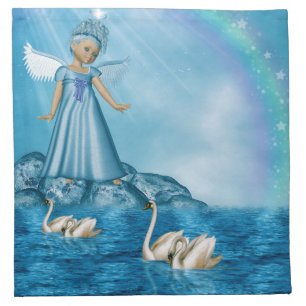 White Swans And Angel Cloth Napkin