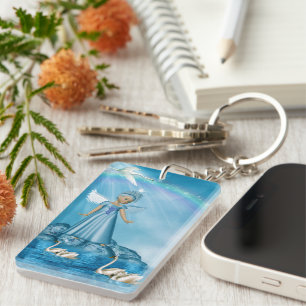 White Swans And Angel Keychain