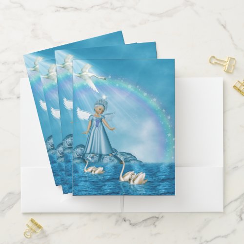 White Swans And Angel Pocket Folder