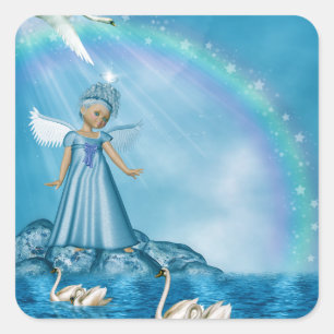 White Swans And Angel Square Sticker