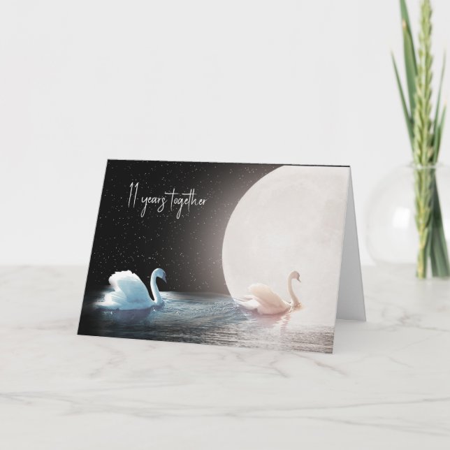 White Swans and Moon 11th Anniversary  Card (Front)