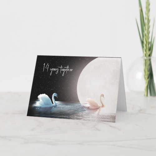 White Swans and Moon 14th Anniversary Card