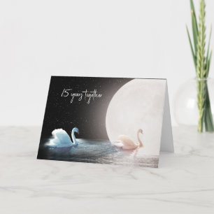 White Swans and Moon 15th Anniversary Card