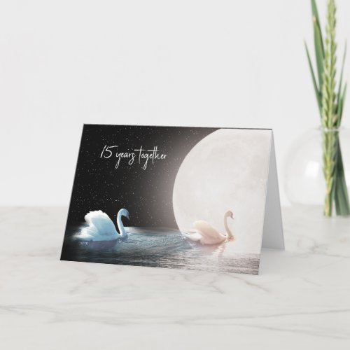 White Swans and Moon 15th Anniversary  Card