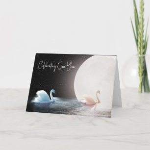 White Swans and Moon 1st Anniversary Card