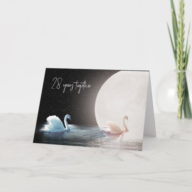 White Swans and Moon 28th Anniversary Card (Front)