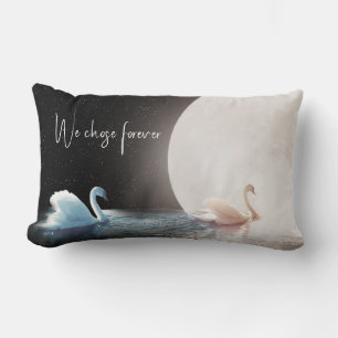 White Swans and Moon Lumbar Pillow