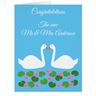 White Swans and Water lilies Custom Wedding Cards