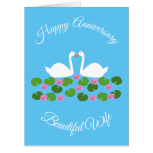 White Swans and Water lilies Wedding Anniversary Card