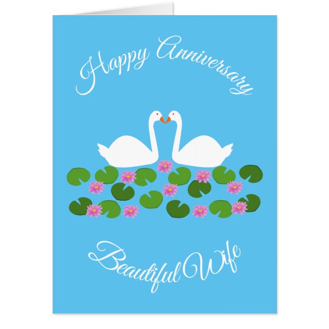 White Swans and Water lilies Wedding Anniversary Card (Front)