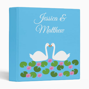 White Swans and Water lilies Wedding Custom 3 Ring Binder