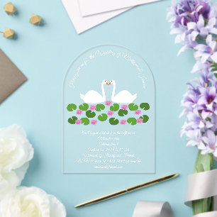 White Swans and Water lilies Wedding Custom Acrylic Invitations