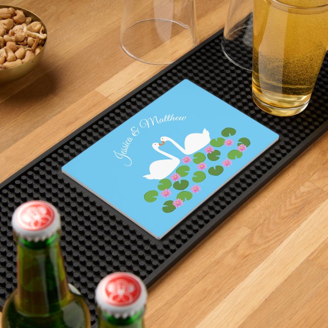 White Swans and Water lilies Wedding Custom Bar Mat (Insitu (Bar 2))