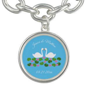 White Swans and Water lilies Wedding Custom Bracelet