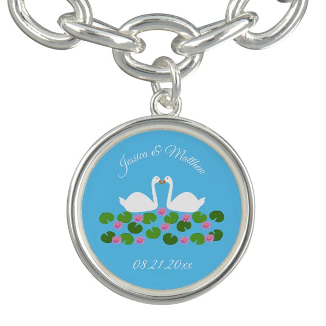 White Swans and Water lilies Wedding Custom Bracelet (Design)