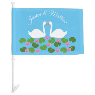 White Swans and Water lilies Wedding Custom Car Flag