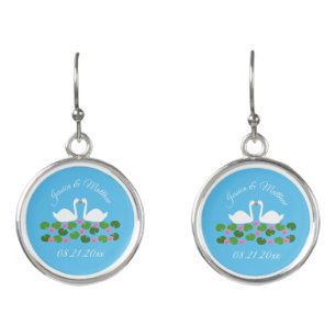 White Swans and Water lilies Wedding Custom Earrings