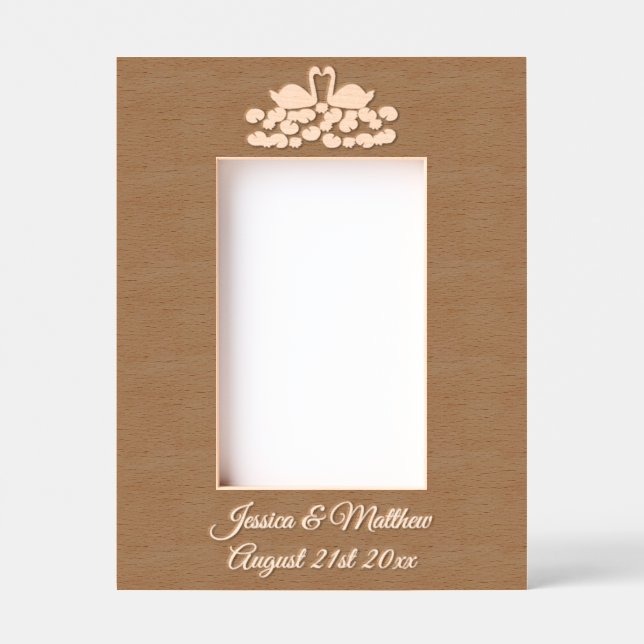 White Swans and Water lilies Wedding Custom Engraved Frames (Front)