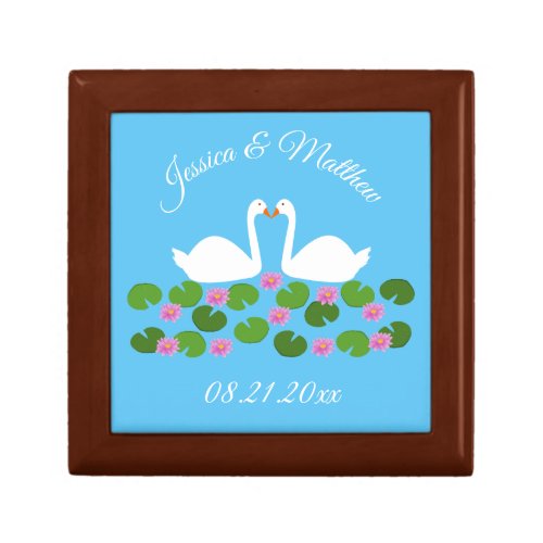 White Swans and Water lilies Wedding Custom Gift Box