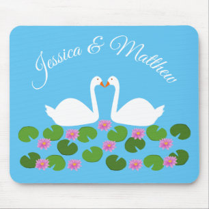 White Swans and Water lilies Wedding Custom Mouse Pad