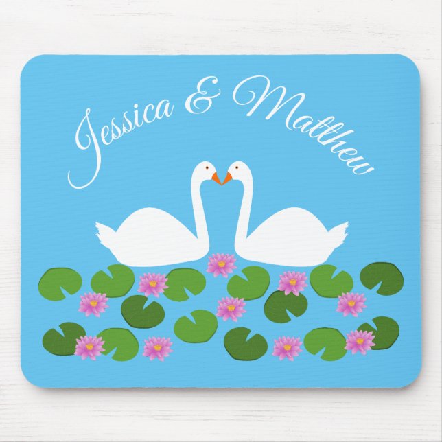 White Swans and Water lilies Wedding Custom Mouse Pad (Front)