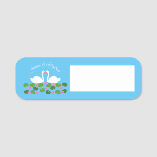White Swans and Water lilies Wedding Custom Name Tag