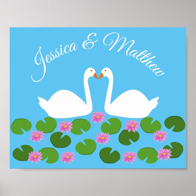 White Swans and Water lilies Wedding Custom Poster (Front)