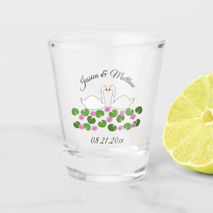 White Swans and Water lilies Wedding Custom Shot Glass