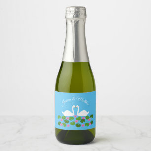White Swans and Water lilies Wedding Custom Sparkling Wine Label