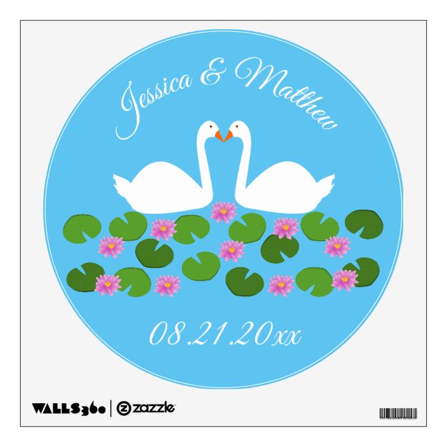 White Swans and Water lilies Wedding Custom Wall Decal (Front)
