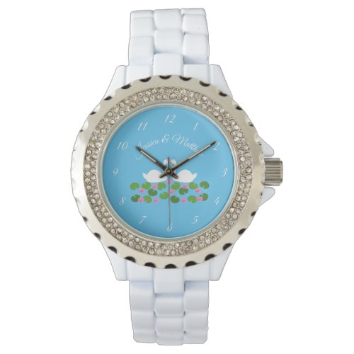 White Swans and Water lilies Wedding Custom Watch