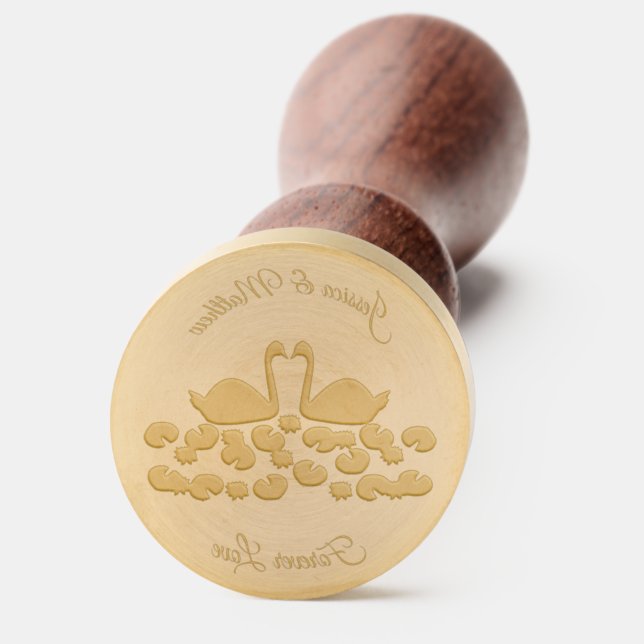 White Swans and Water lilies Wedding Custom Wax Seal Stamp (Front)