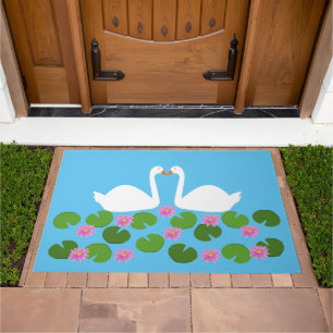 White Swans and Water lilies Wedding Doormat