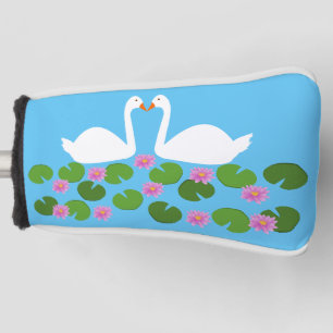 White Swans and Water lilies Wedding Golf Head Cover
