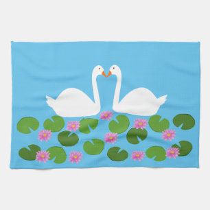 White Swans and Water lilies Wedding Kitchen Towel