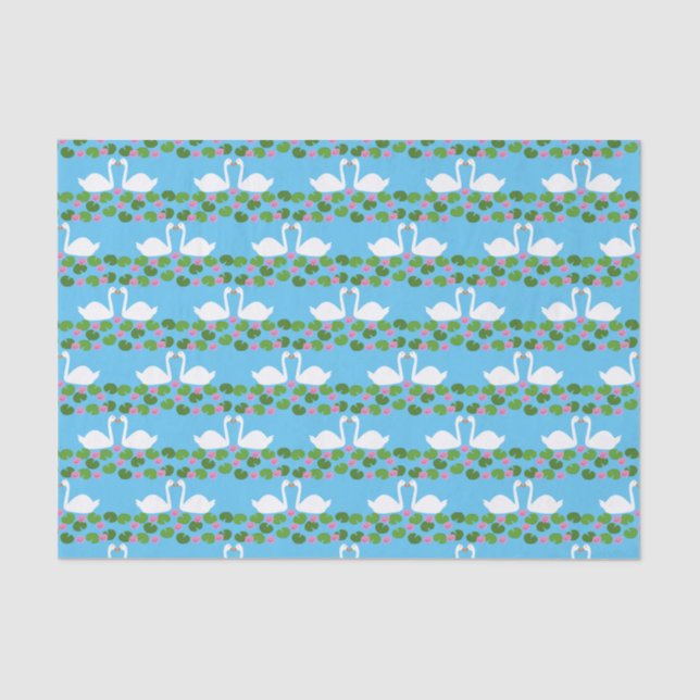 White Swans and Water lilies Wedding Patterned Tissue Paper (Front)