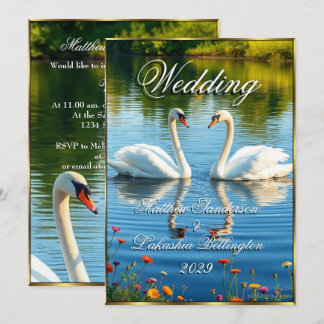 White Swans Beautiful Modern Wedding Invitation