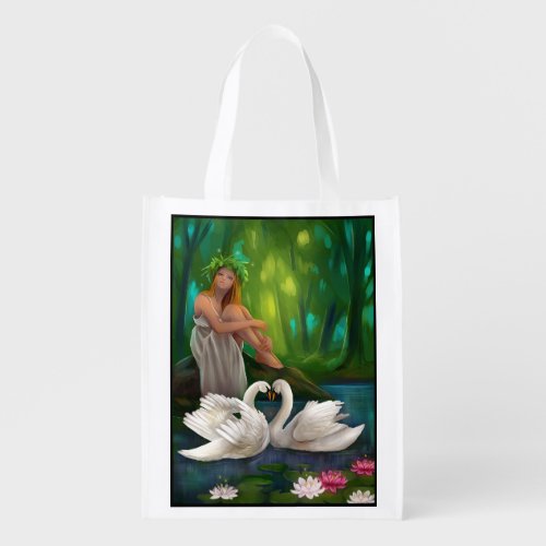 White Swans Fantasy Reusable Grocery Bag