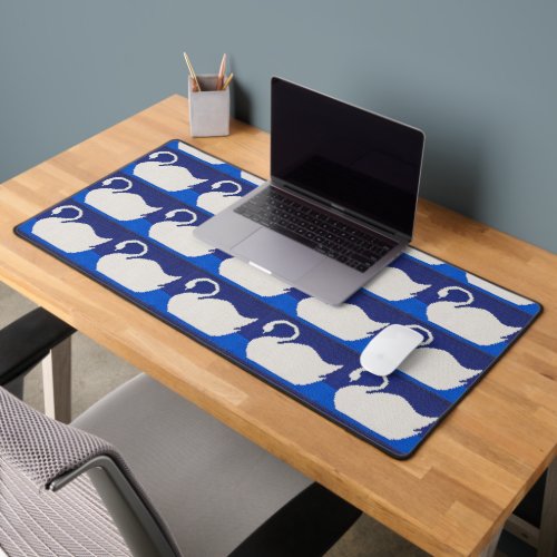 White Swans In Blue Lake Artisan Crochet Print On  Desk Mat