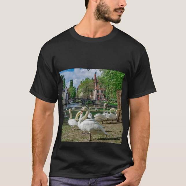 White swans in Bruges downtown T-Shirt (Front)