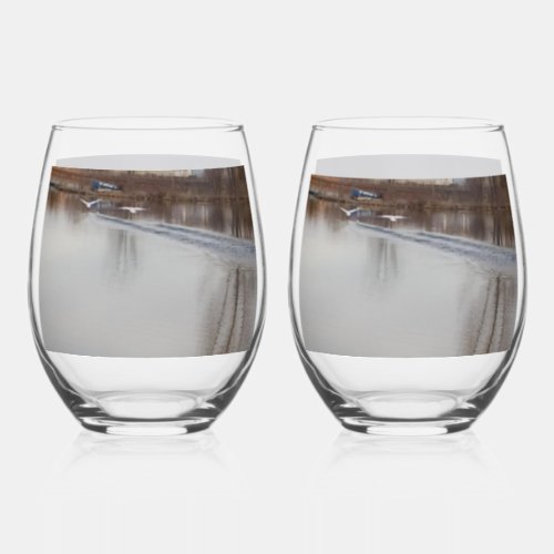 White Swans in FlightAt Dusk Wine Glasses