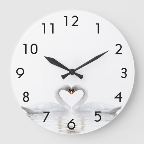 White swans in love large clock