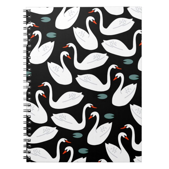 White Swans Lake Seamless Wallpaper Notebook (Front)
